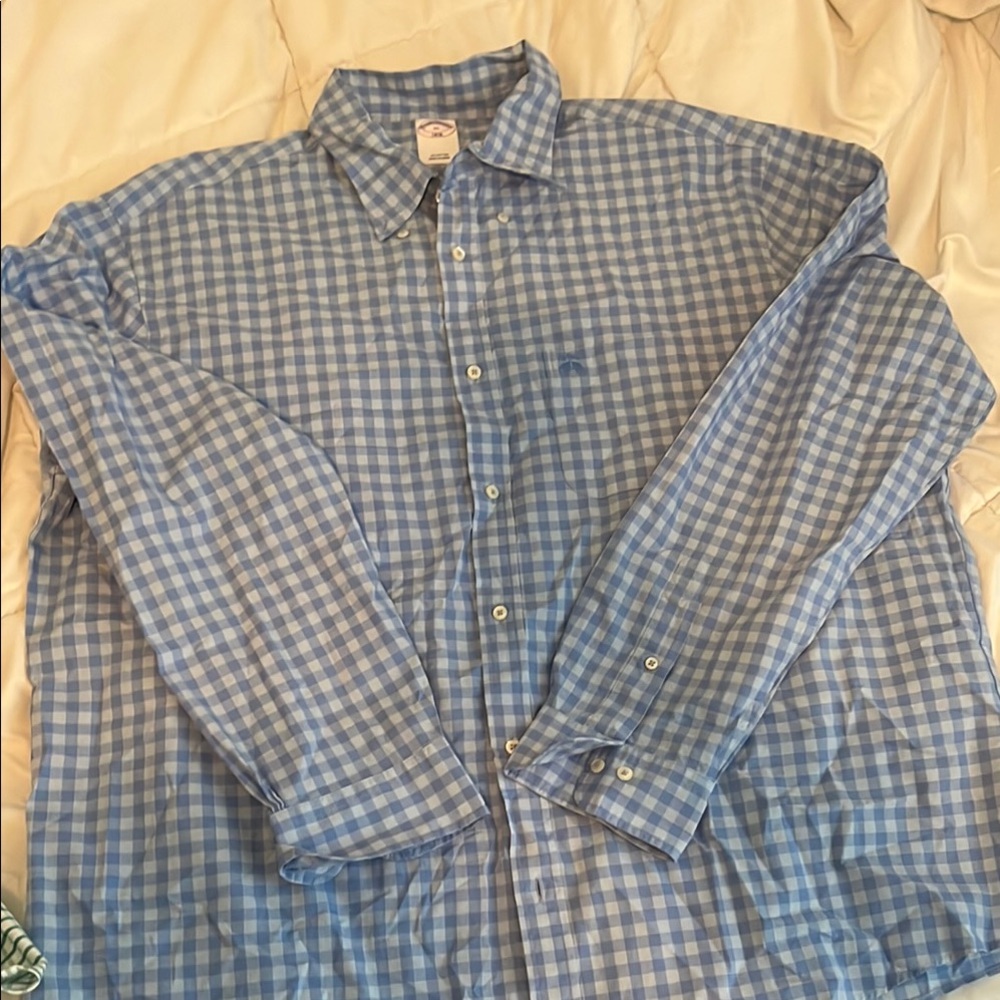 Brooks Brothers Blue and White Dress Shirt with Gingham Pattern